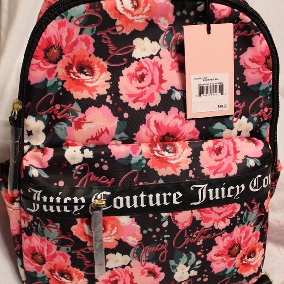 JUICY COUTURE black & pink floral backpack purse. NWT. main image 6